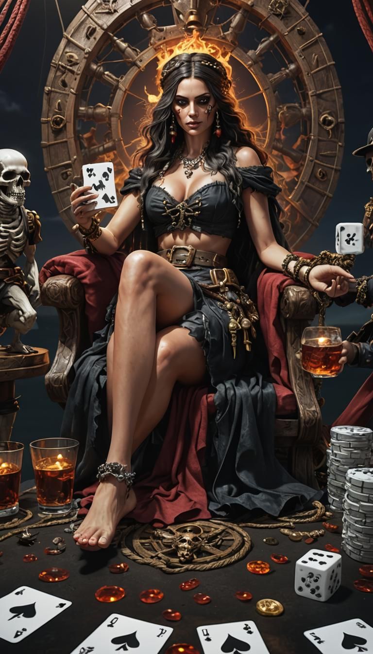 Crystal Goddess Pirate Captain on Ship at Sunset