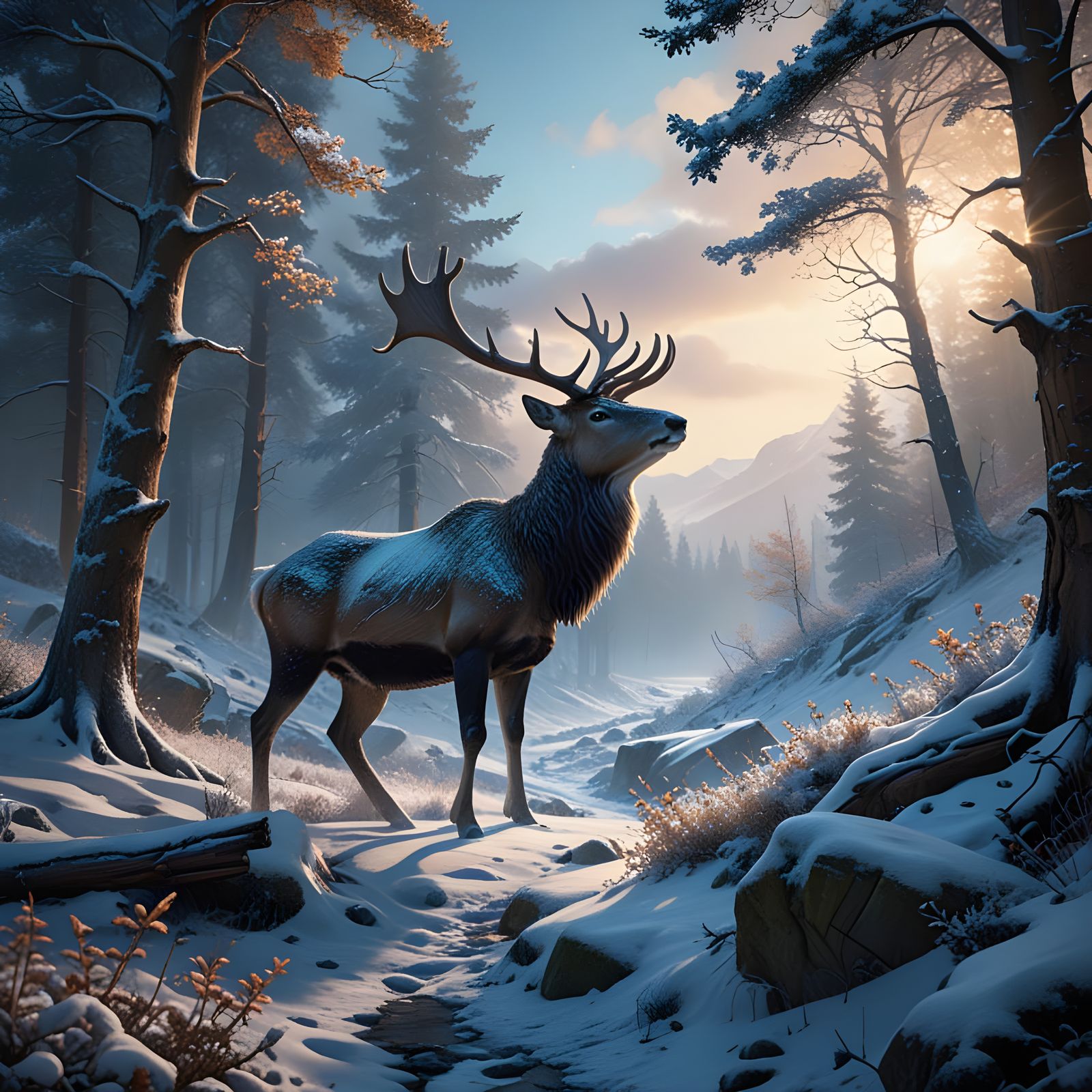Cosmic Reindeer in Frosty Mountain Valley