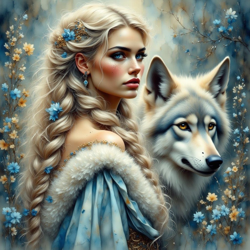 Freya Portrait in Gritty Grunge Antique Watercolor Style