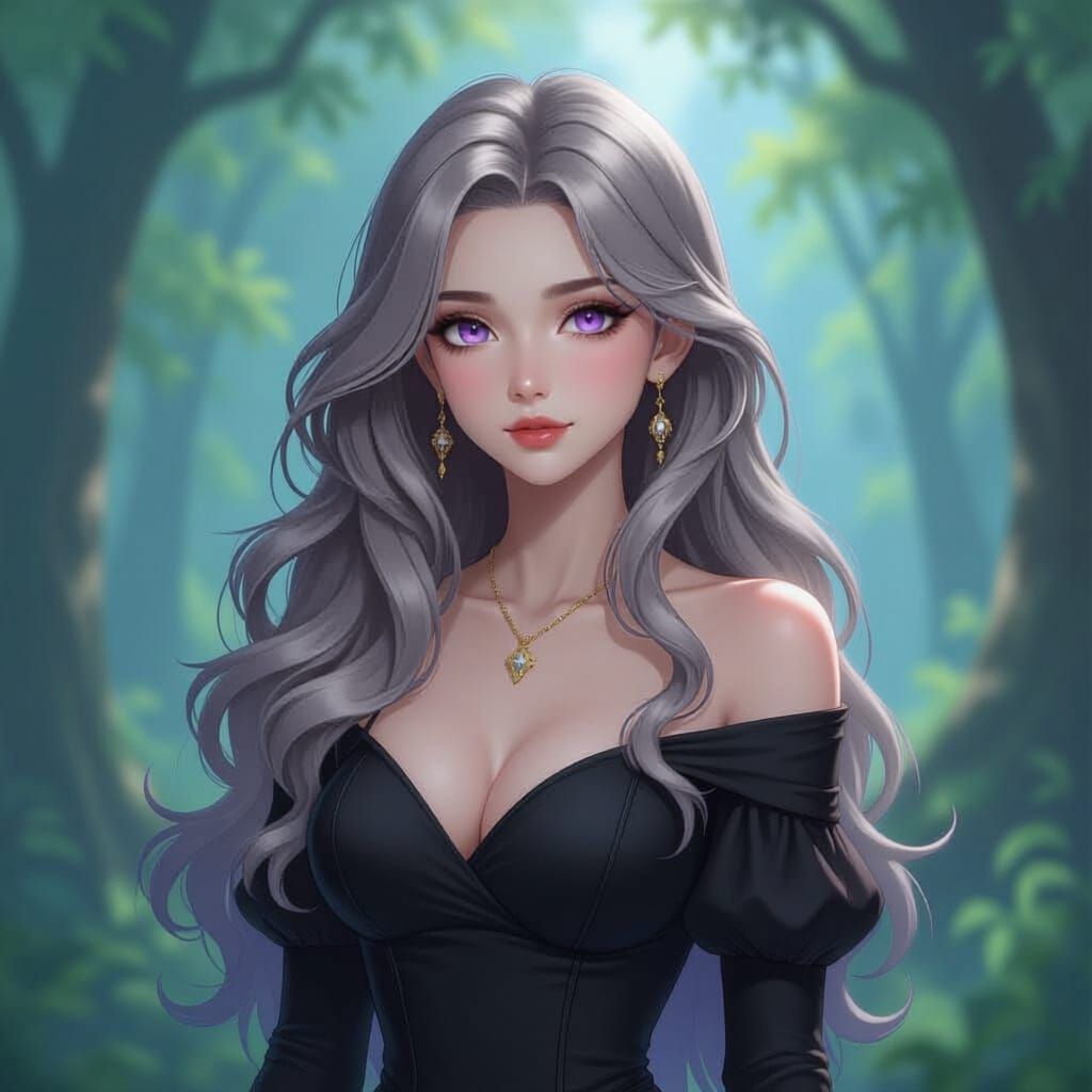 Ethereal Anime Woman in Enchanted Forest