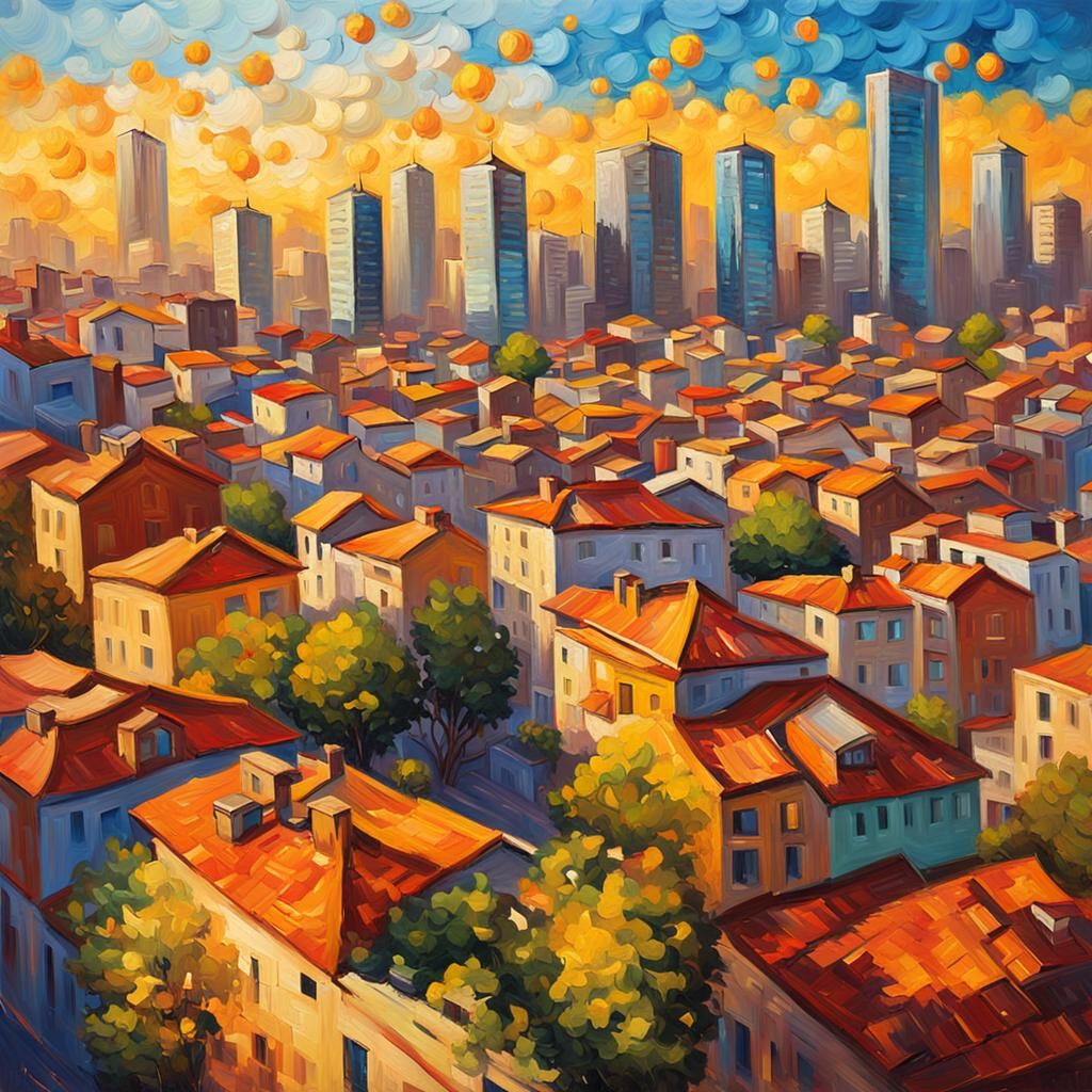 Vibrant Santiago, Chile Cityscape in Neo-Impressionism Style