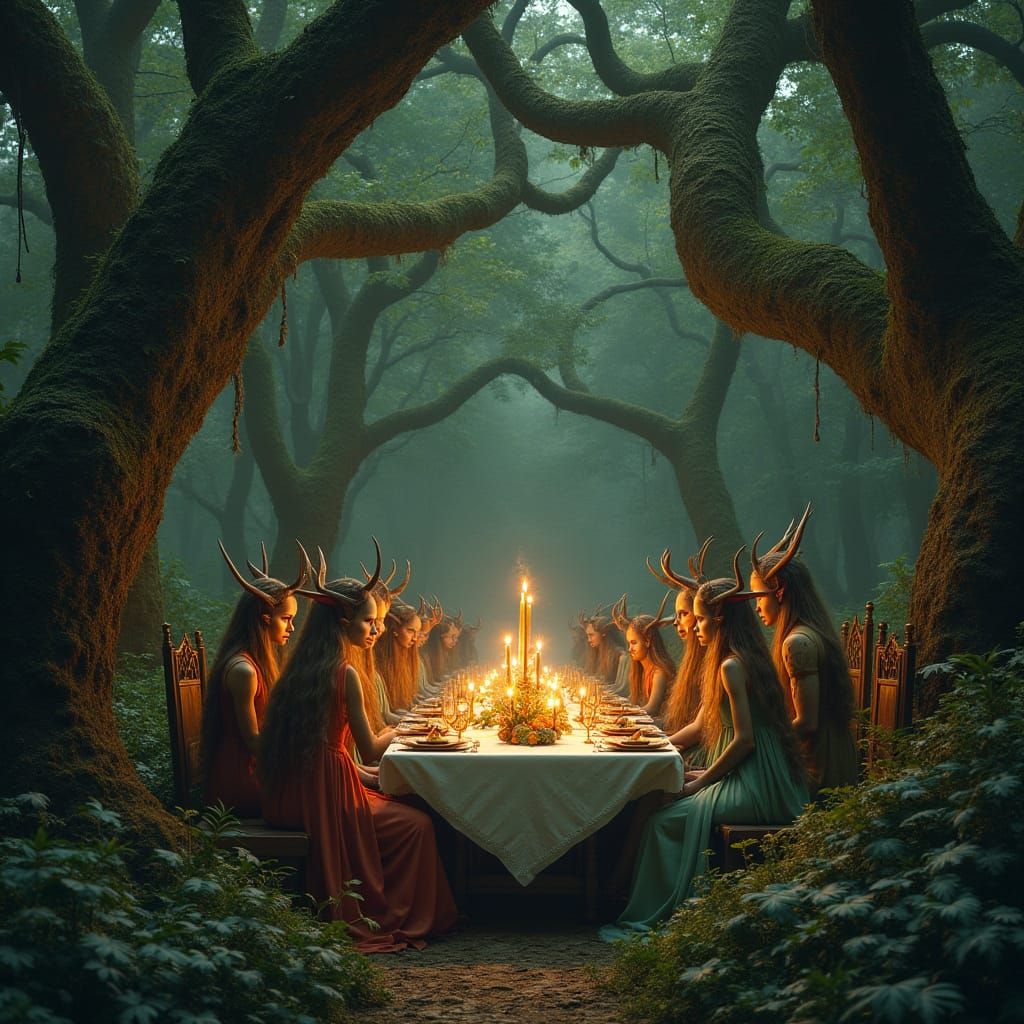 Wood-elves Feast in Mirkwood: Surreal Dreamscape