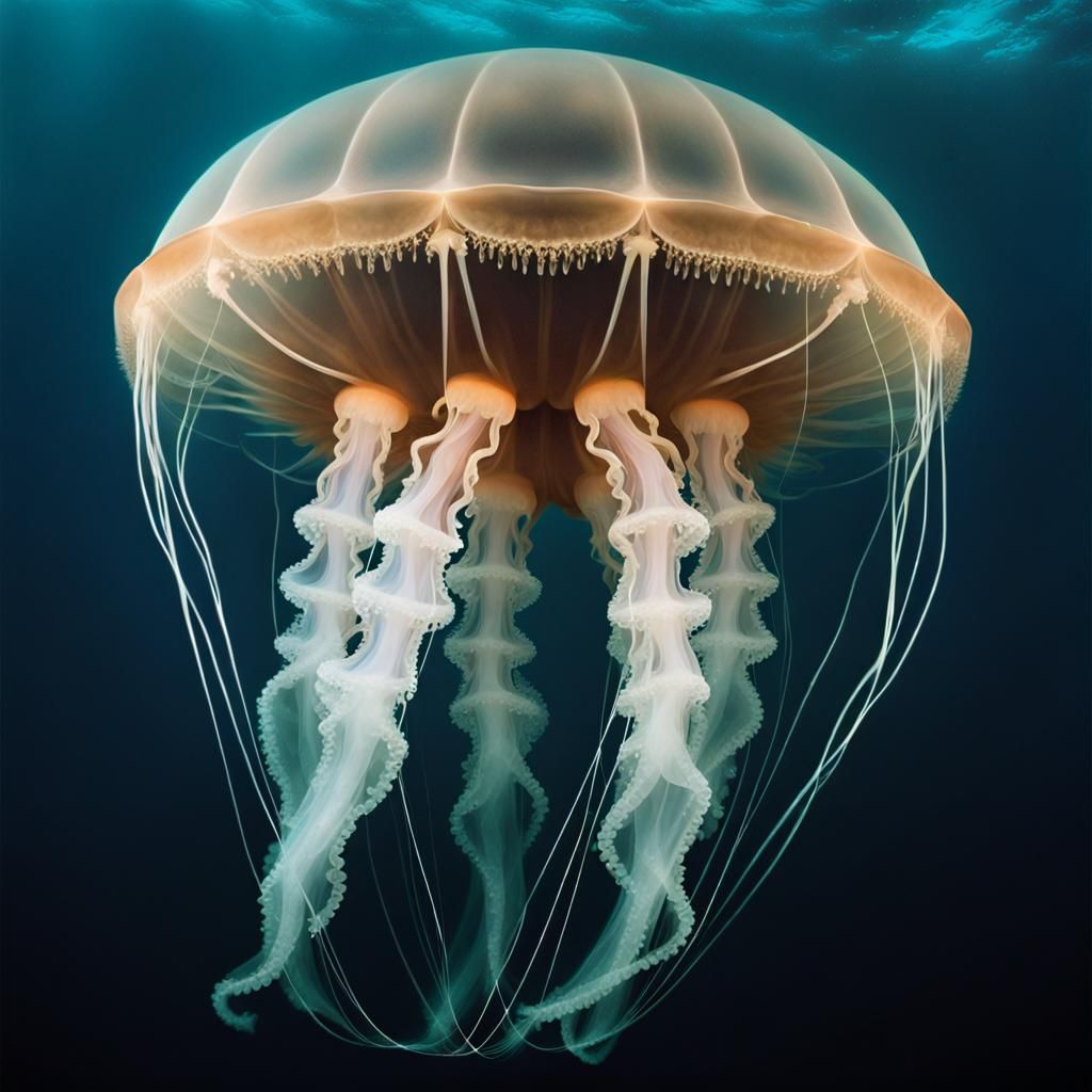 Ethereal Deep-Sea Jellyfish with Octahedral Bell