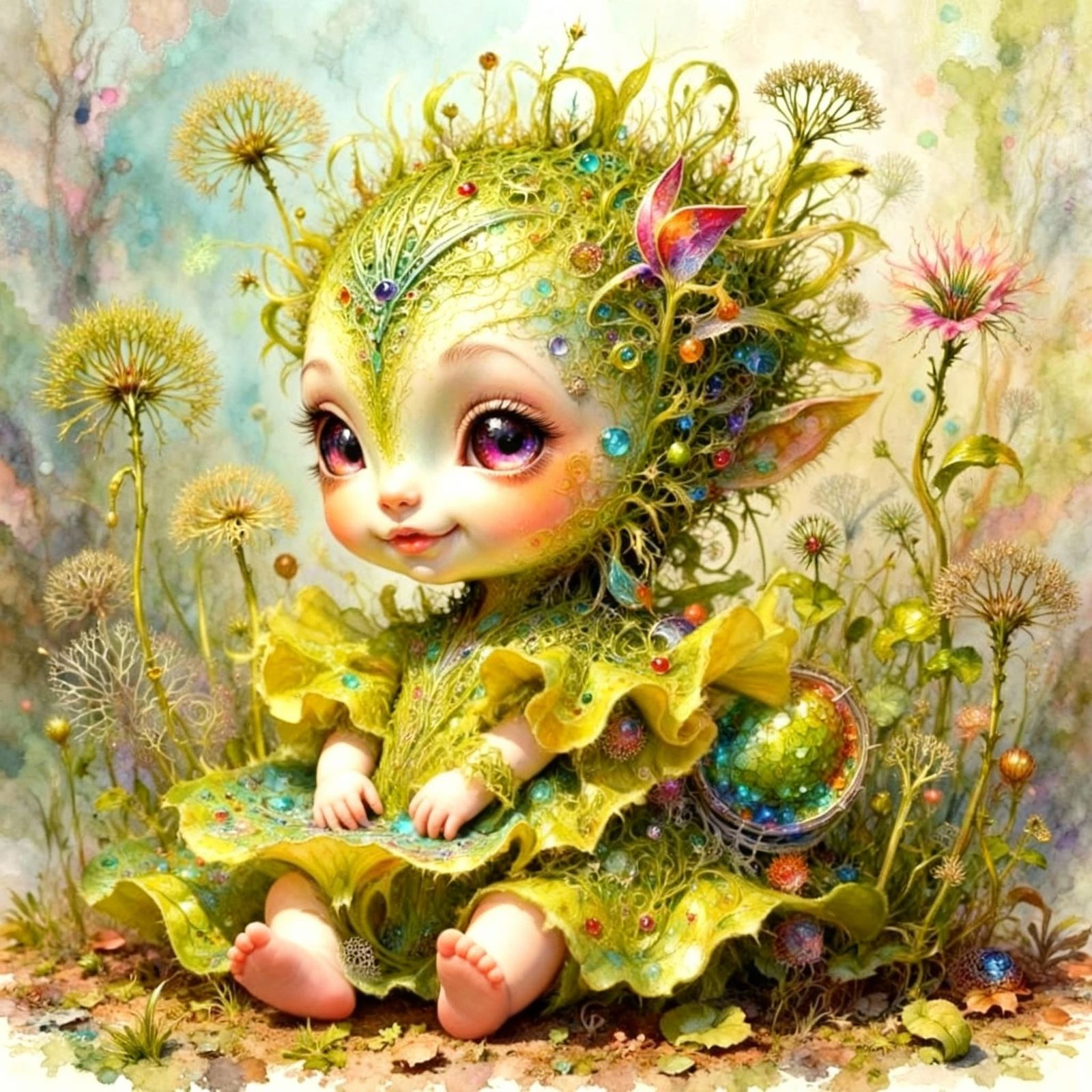 Adorable Fractal Baby in Dandelion Seed Dress