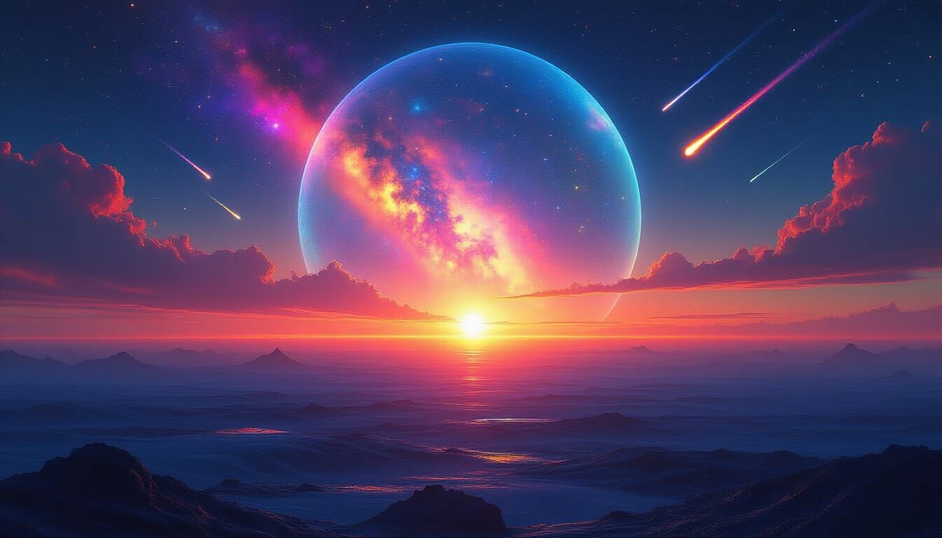 Exoplanet Sunrise with Nebulae in Digital Pop Art