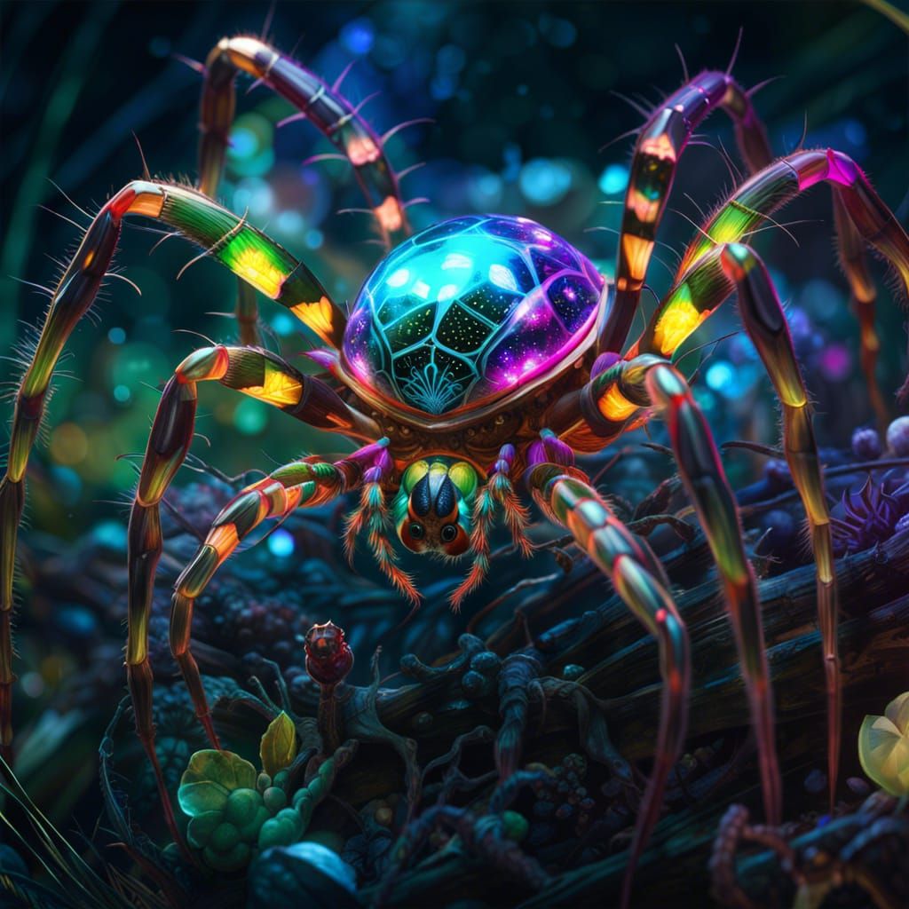 Bioluminescent Spider: Detailed Fantasycore Artwork