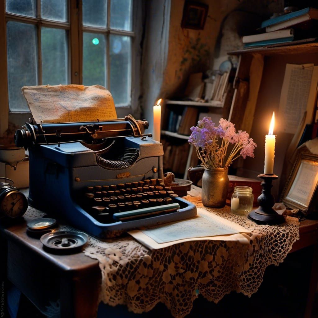 Romantic Poetess Workplace with Antique Decor
