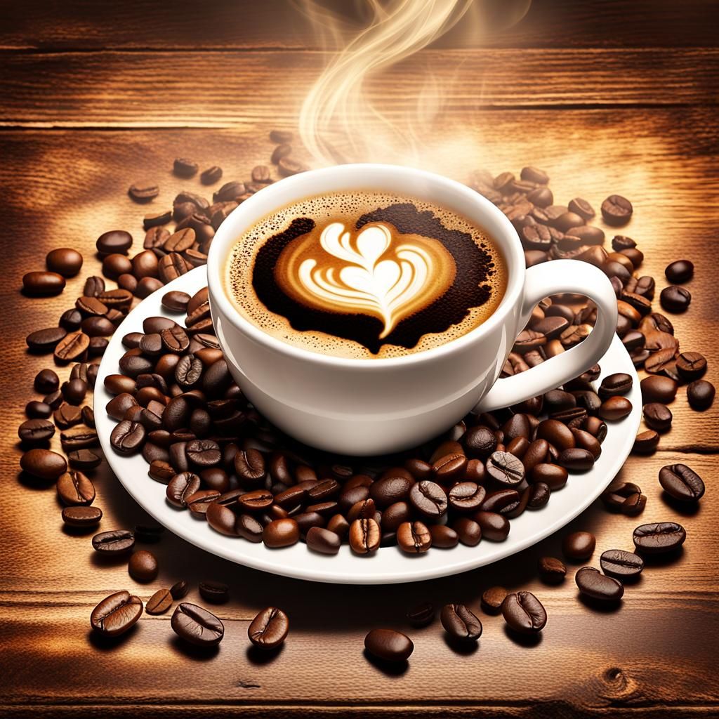 Coffee Bean Cup: Macro Digital Art in Warm Tones