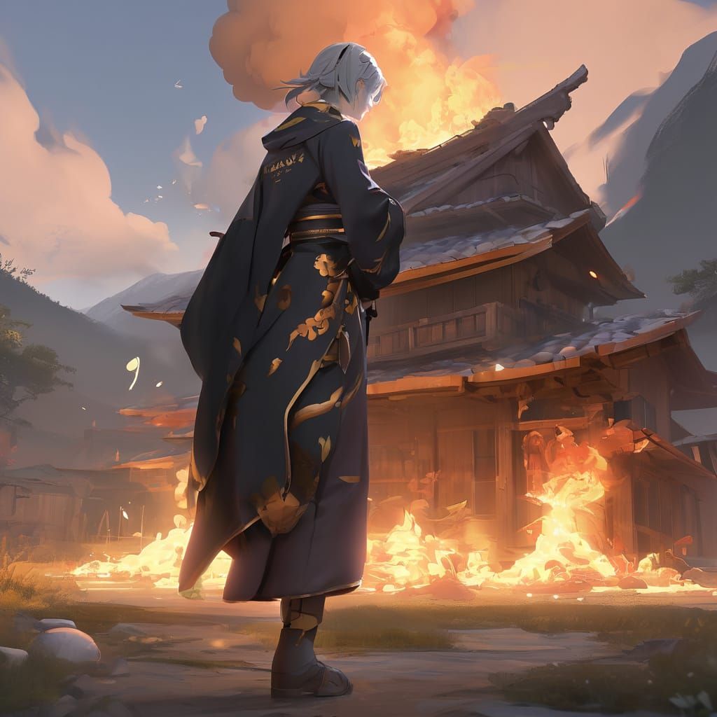 Burning House: 3D Anime Concept Art