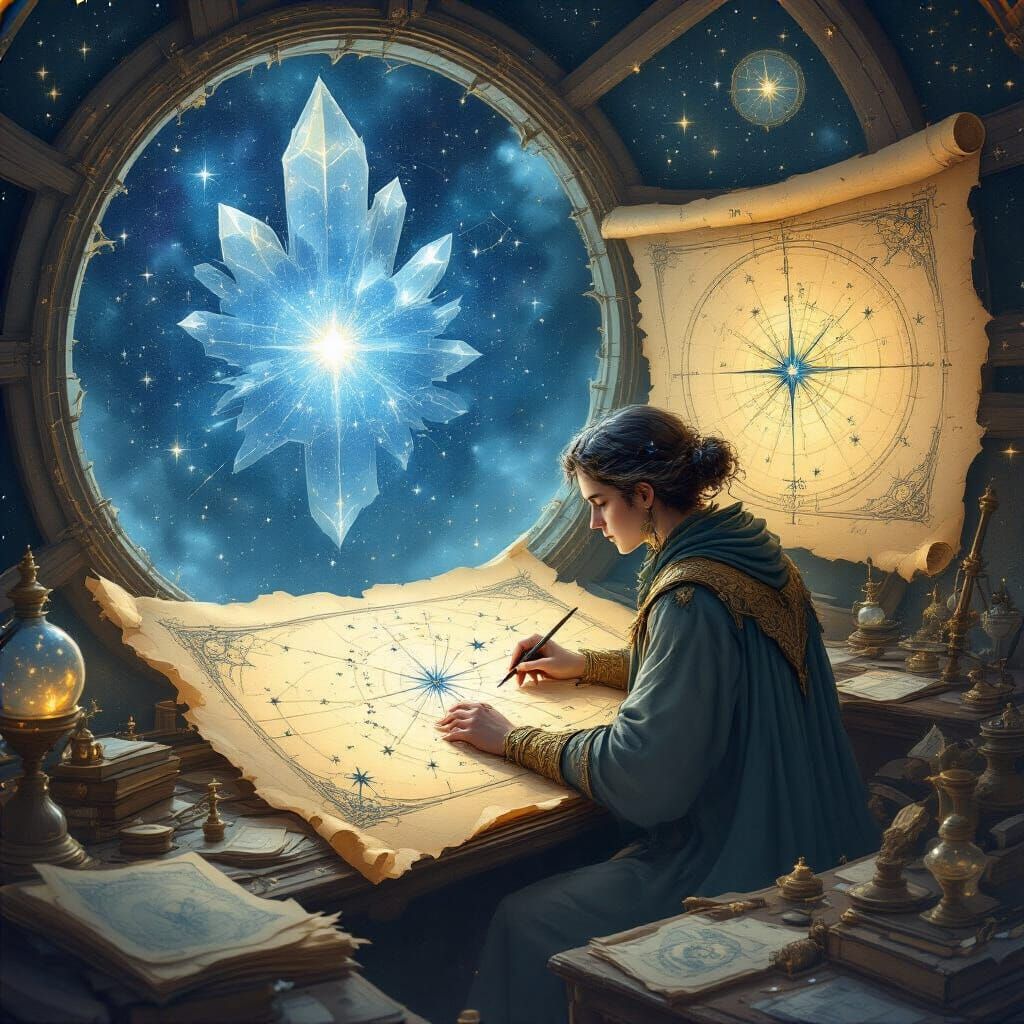 Celestial Cartographer Mapping Starlight Constellations in C...