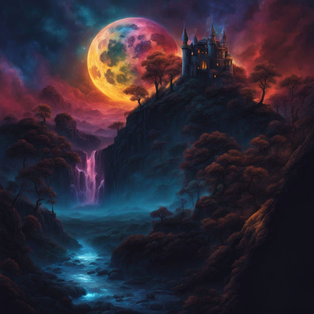 Eerie Castle Stronghold Under Crescent Moon
