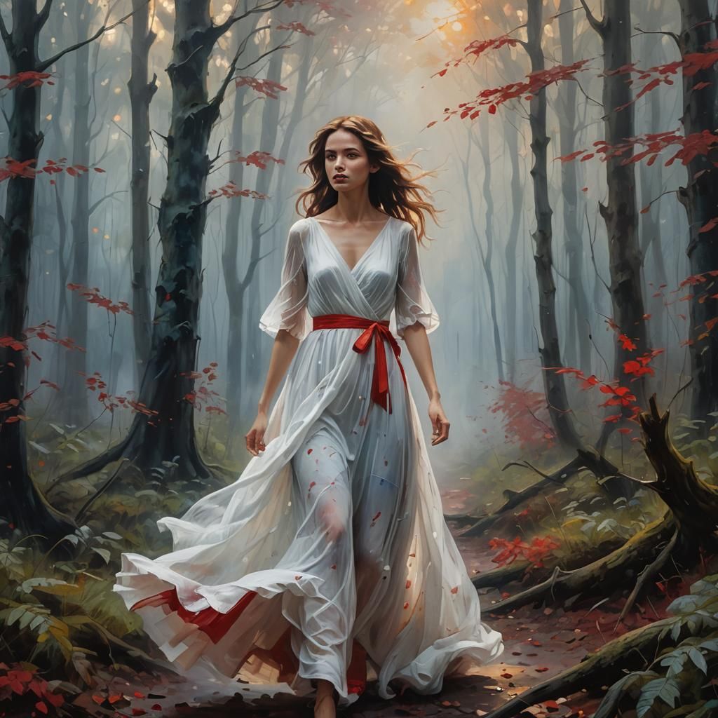 Woman in White Dress in Vibrant Splash Art