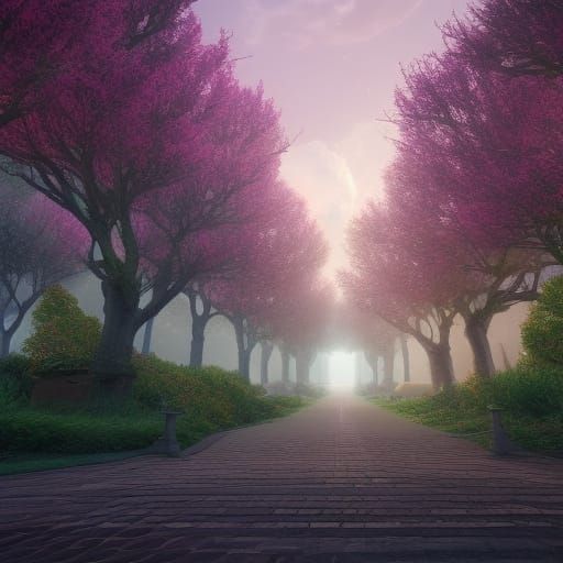 Crepe Myrtle Path to Vanishing Point in Fantasy Art