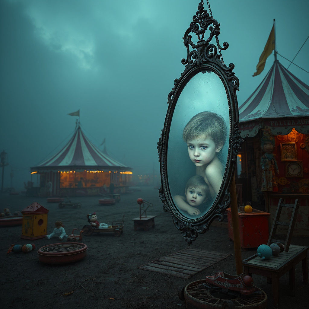 Ethereal Carnival Ground Reflects Ghostly Children