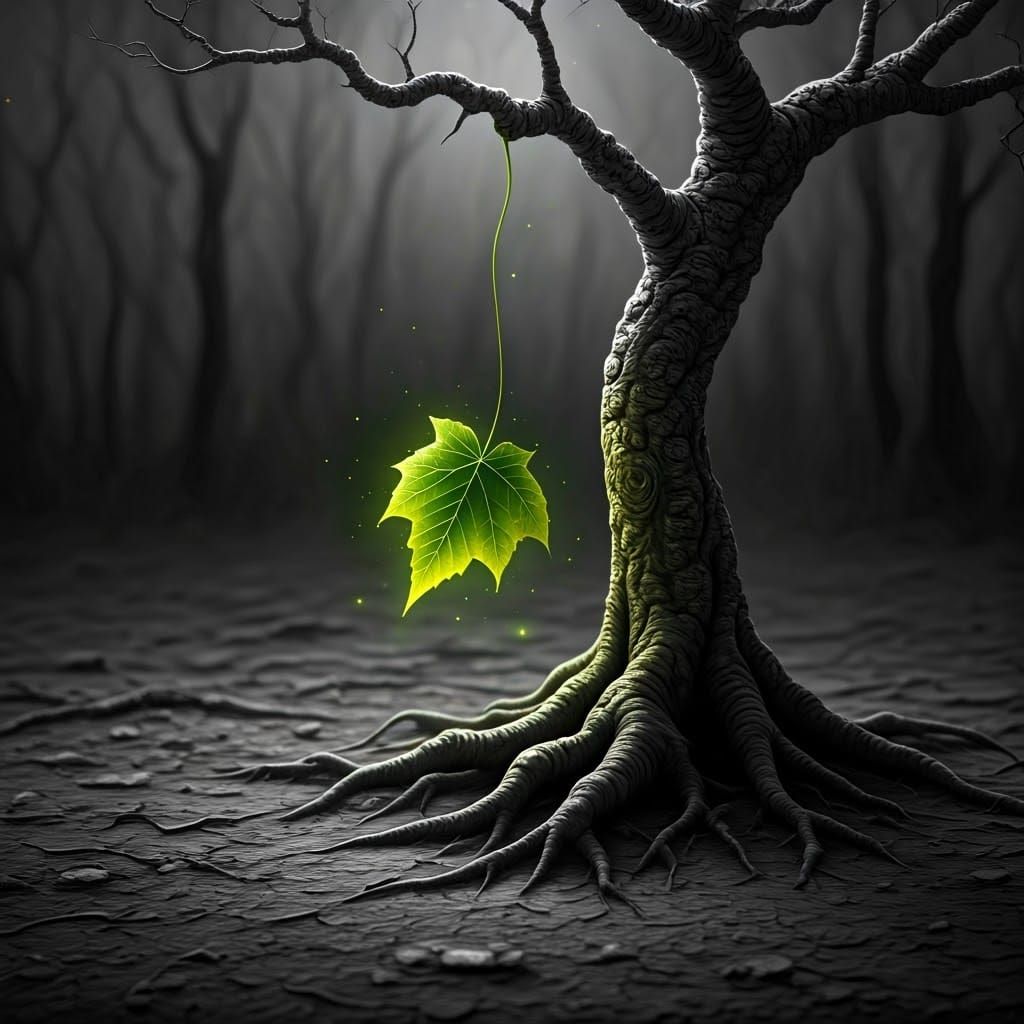 Majestic Black and White Tree in a Dark Fantasy Landscape