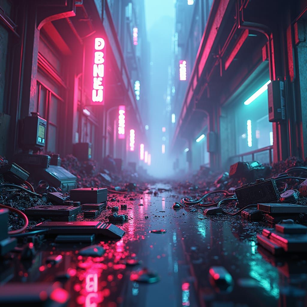 Neon E-Waste Metropolis in Unreal Engine 5