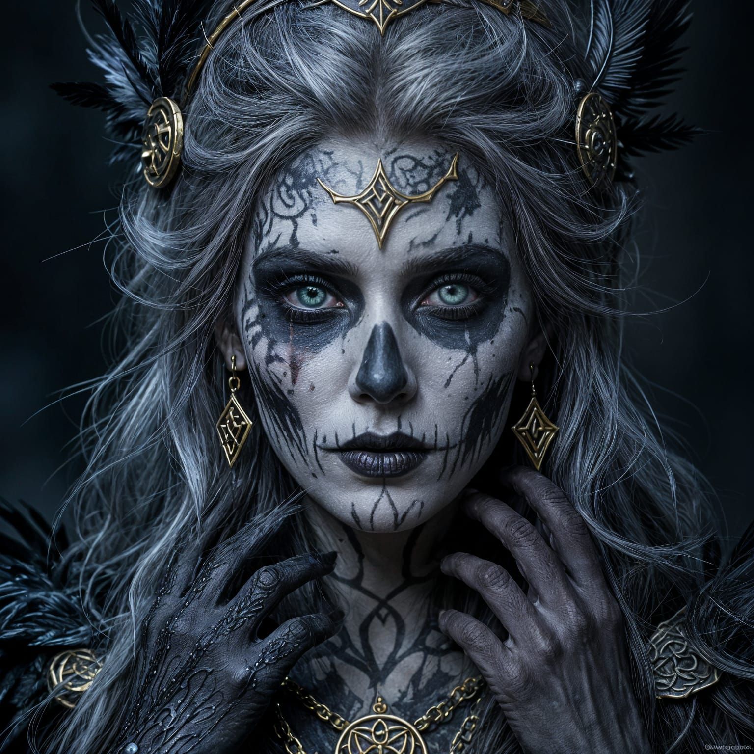 The Morrigan Celtic Goddess With Kintsugi Face Paint