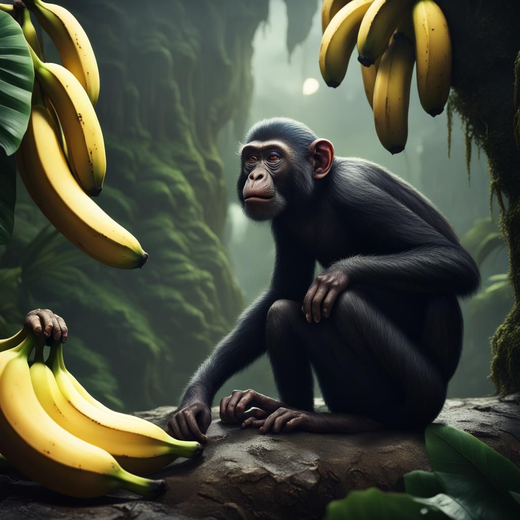 Monkey Eating Bananas: Detailed Matte Painting