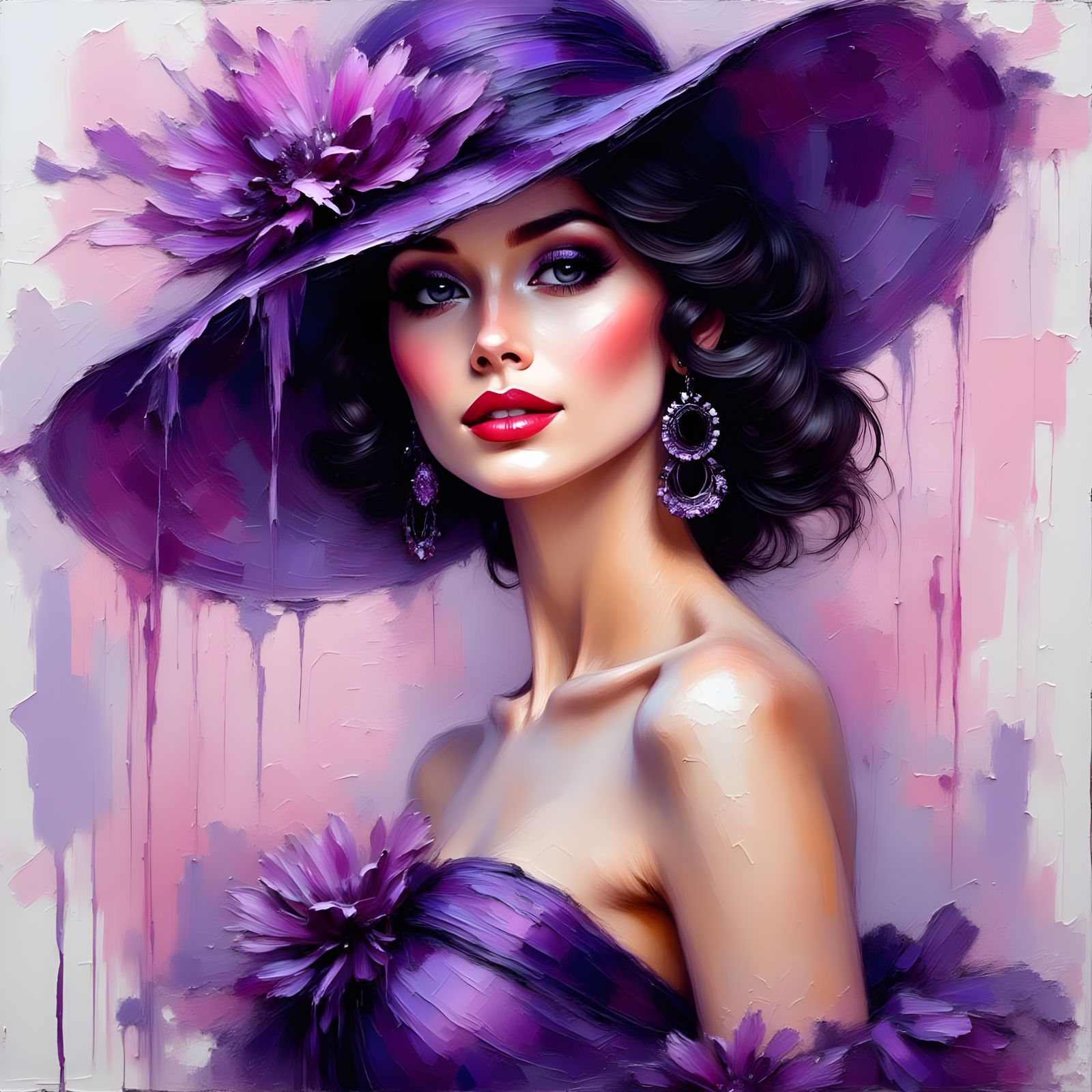 Glamorous Woman Portrait in Vibrant Impasto Style