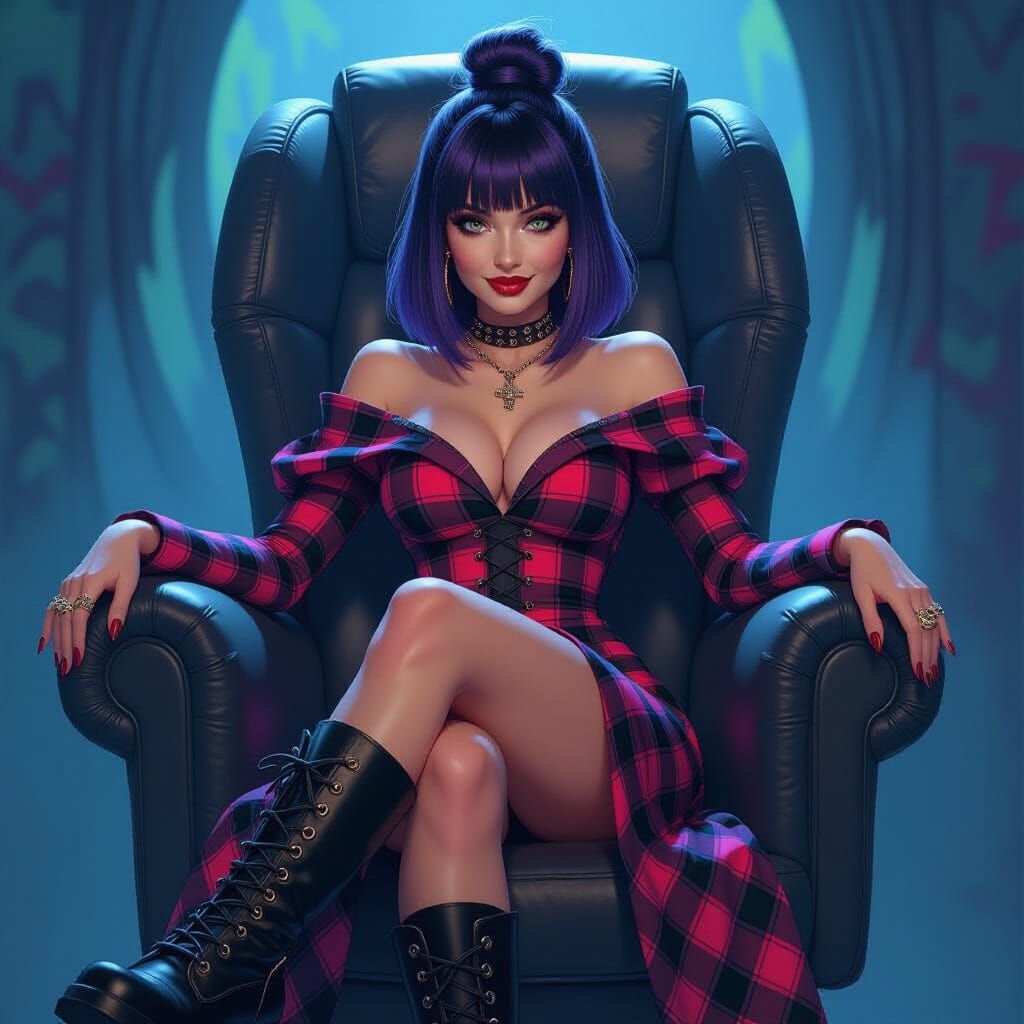 Gothic Woman with Starship Chair in Graffiti Style