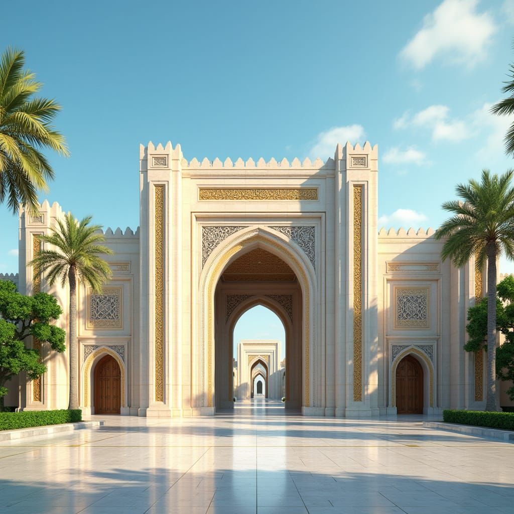 Muscat in Oman with the fine entrance to the Royal Palace 3D 4K