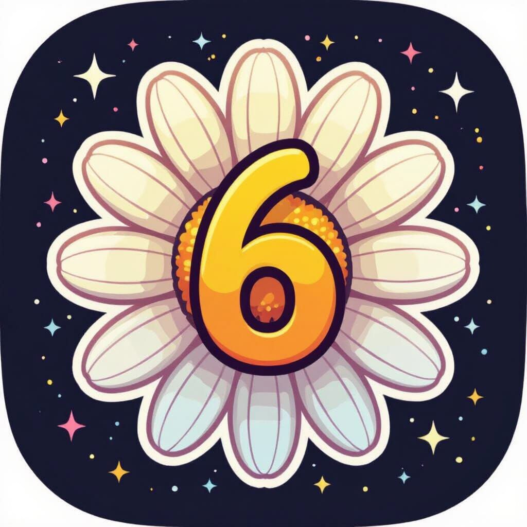 Cute Daisy Flower Sticker with Number 6