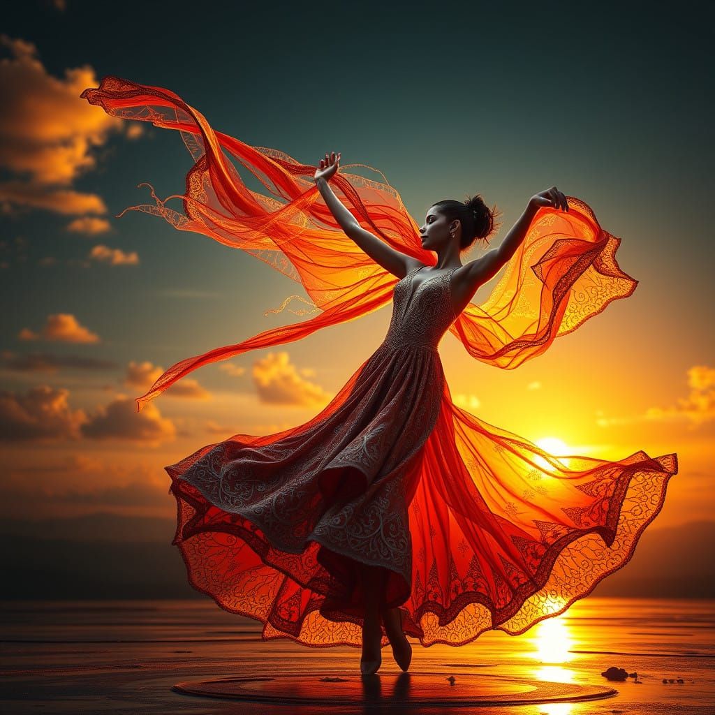 Ethereal Dancer in Sunset Splendor