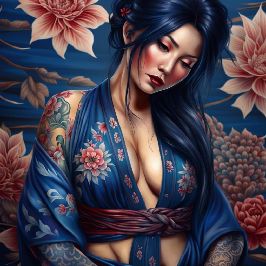 Beautiful Woman in Kimono with Braided Hair