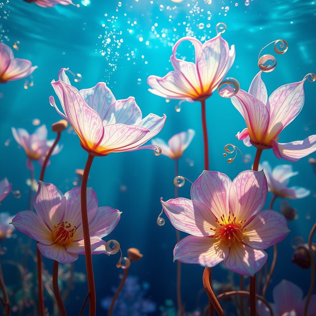 Ethereal Flowers Shine in Dreamy Underwater Scene