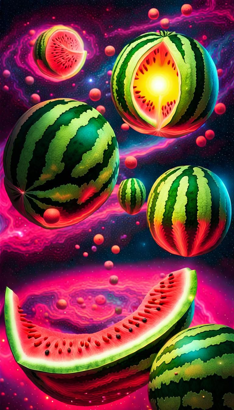 Hyperrealistic Surreal Watermelon Universe in Neon Colors