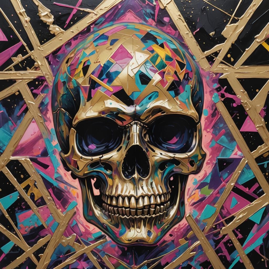 Skull with Vaporwave Colors in Expressionist Style