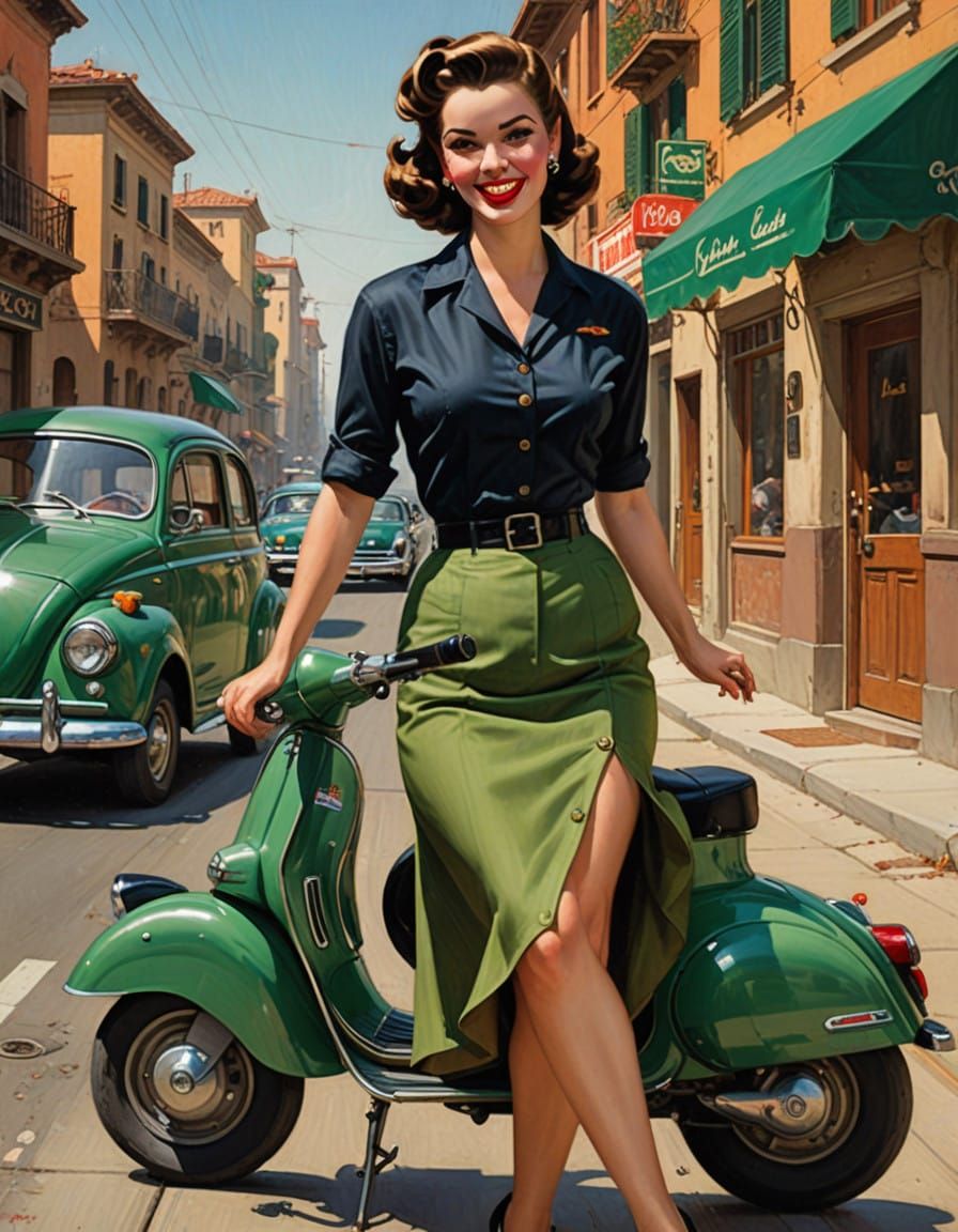 Retro Italian Pin Up Girl on Vintage Vespa