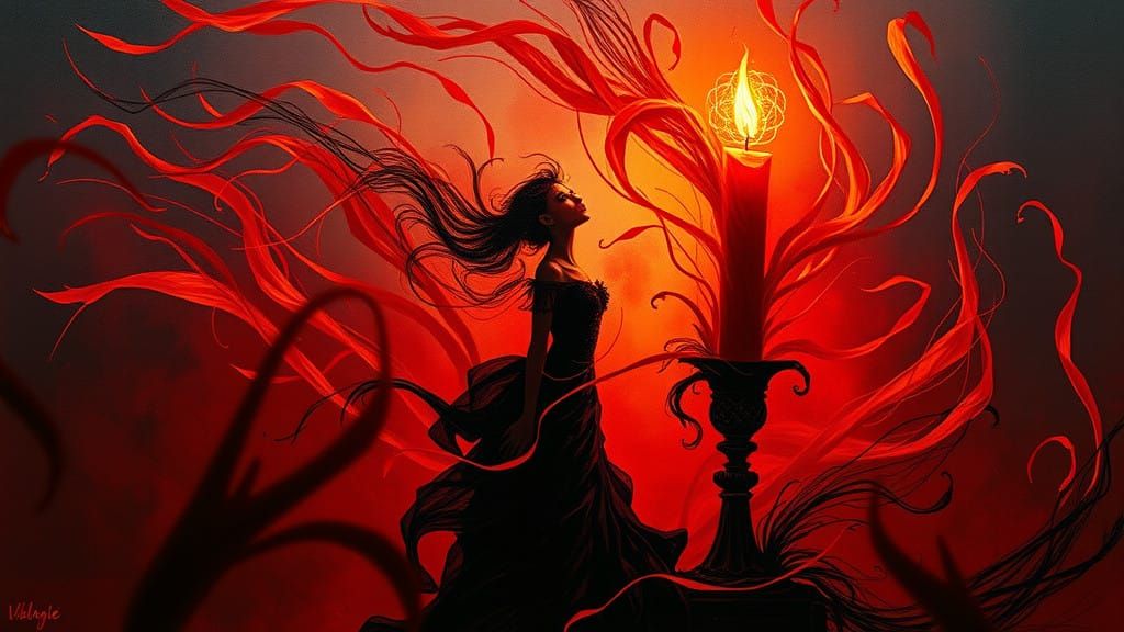 Vampiress Candle Dances Amidst Whirlwind Strands in Dramatic...