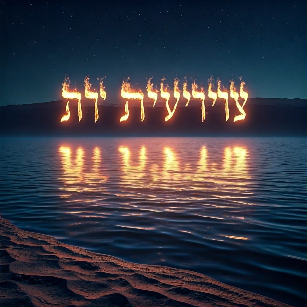 Mystical Dead Sea Flames with 'Am Yisrael Chai' in Vibrant G...