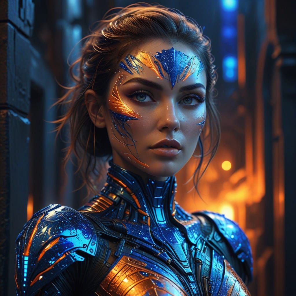 Ethereal Cyber-Glam Goddess in Vibrant Hues and Iridescent A...