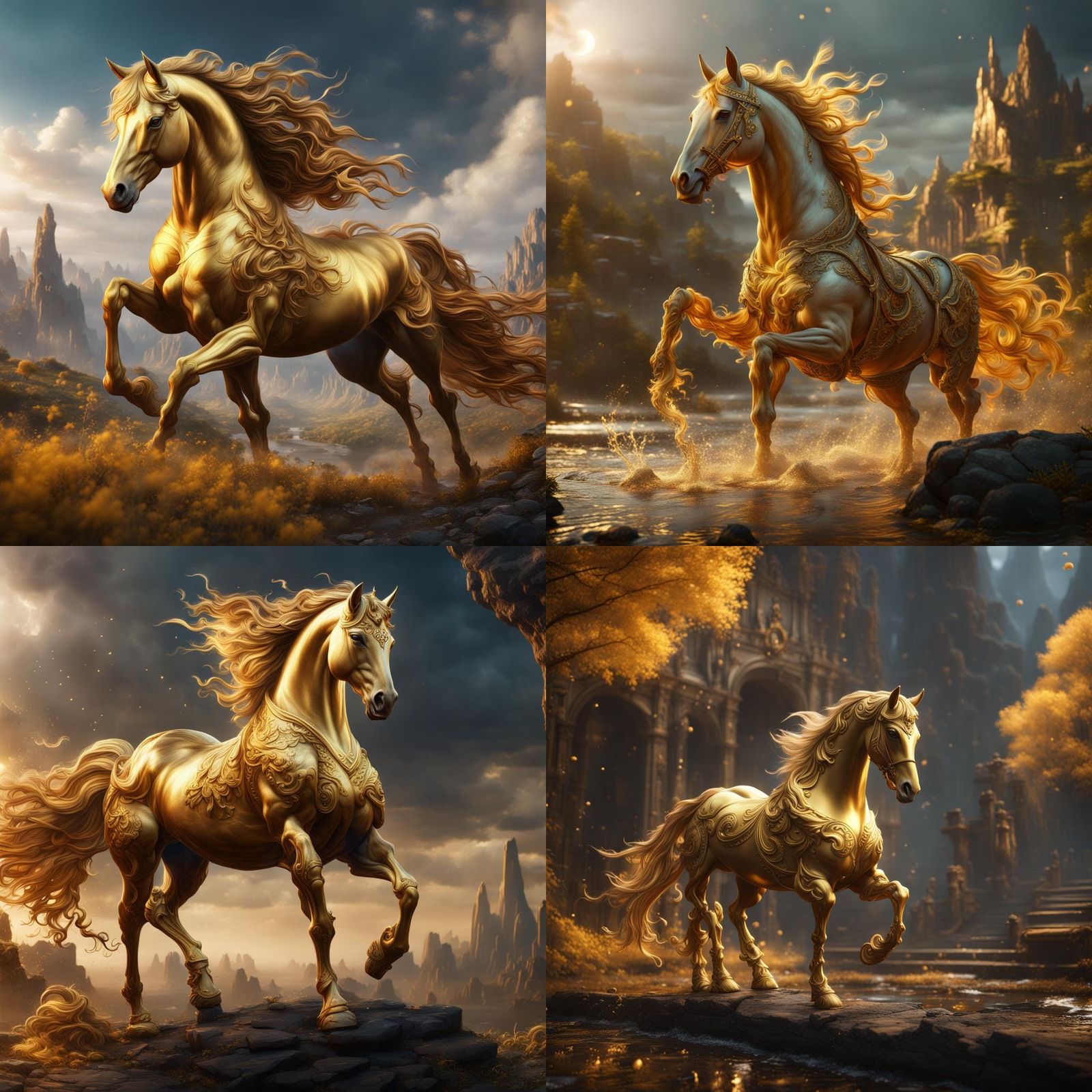 Magical Golden Horse in Detailed Matte Painting