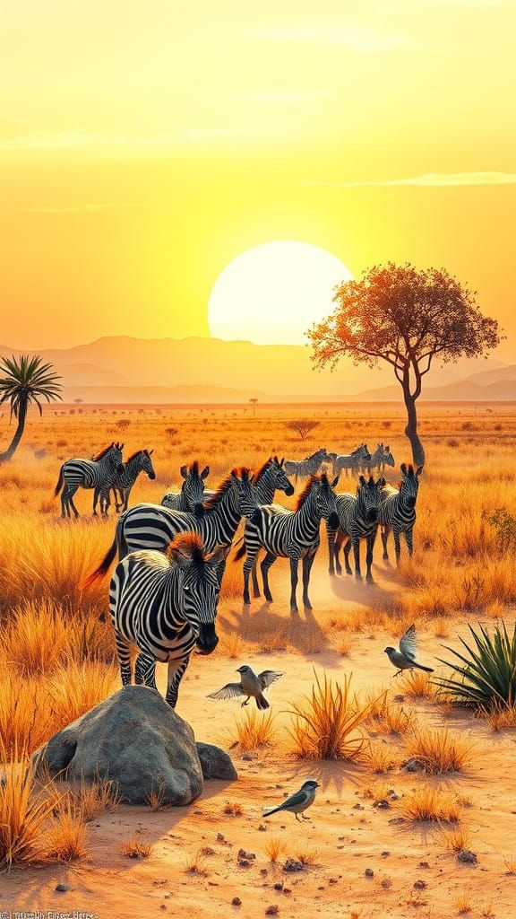 African Savanna Pencil Sketch at Golden Hour