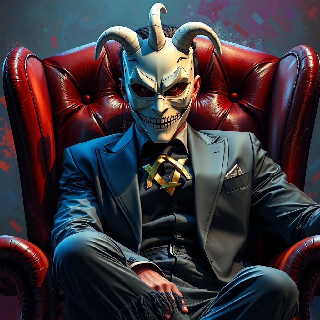 Dominant Figure in Splendid Carnival Mask and Power Suit