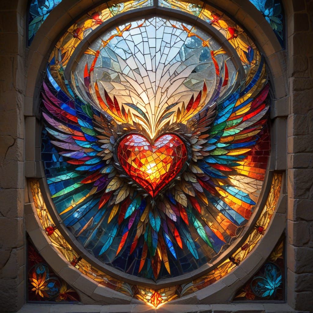 Rainbow Heart Stained Glass Window Art