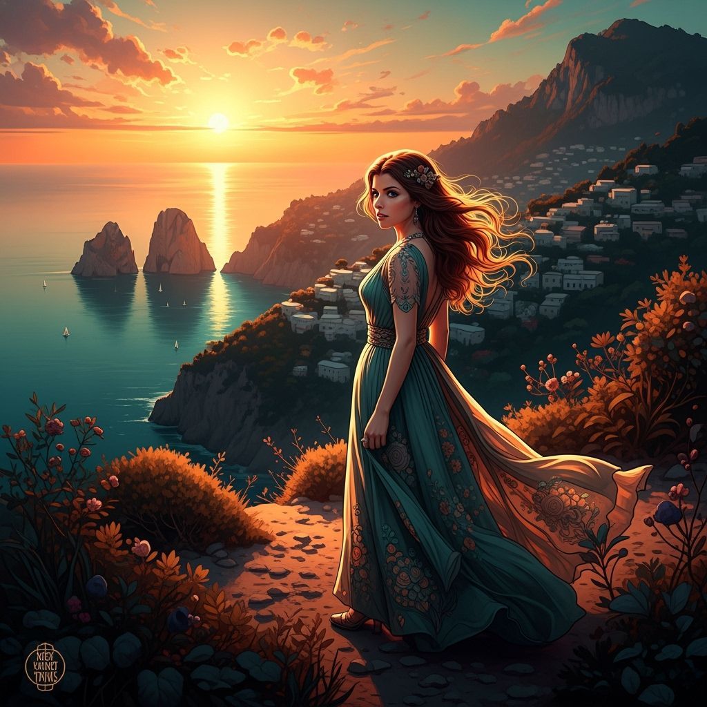 Anna Kendrick Overlooking Capri Sea at Sunset