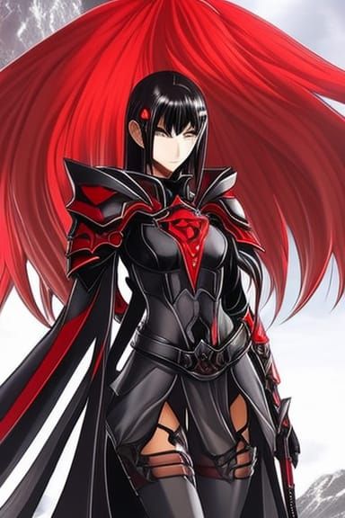 Anime Girl Knight in Red and Black Armor