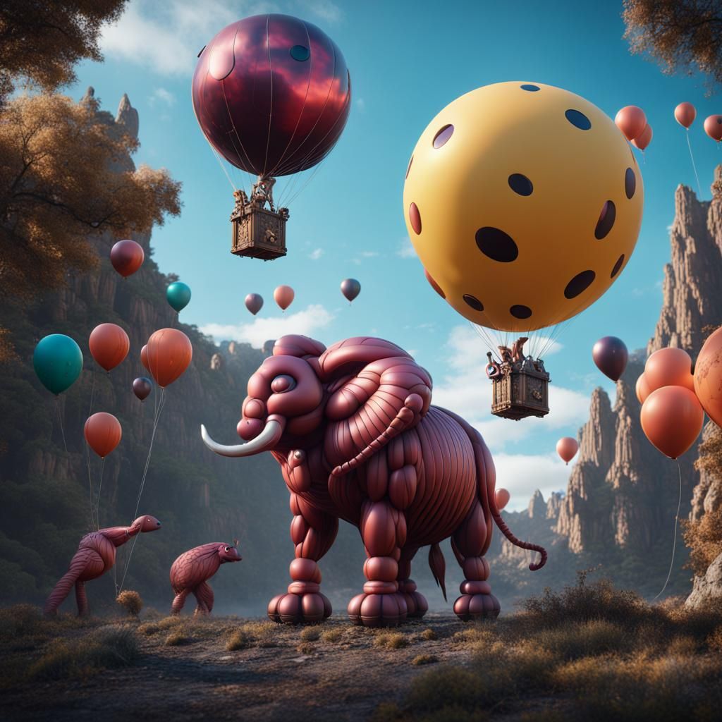 Fantastical Balloon Animals in Detailed Matte Painting Style