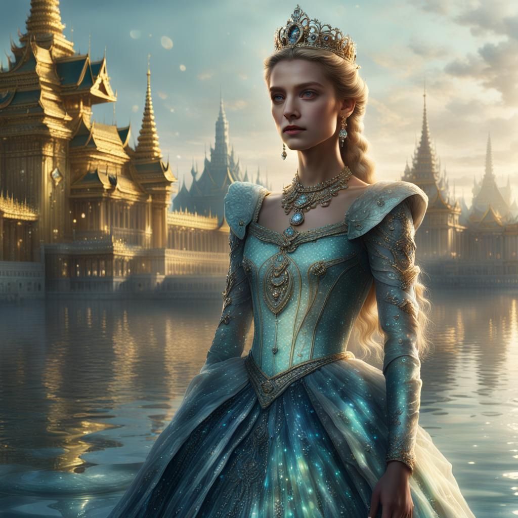 Majestic Water Queen in Palace, Fantasy Art