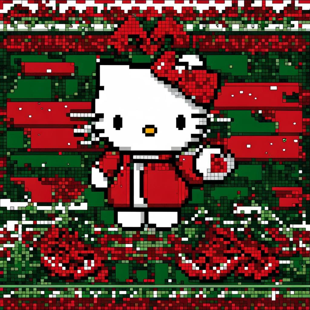 Festive Hello Kitty Christmas Pixel Art