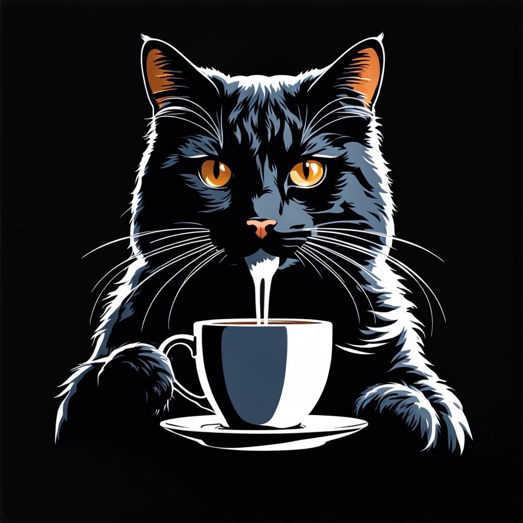 Cat Sipping Coffee Avatar with High Contrast