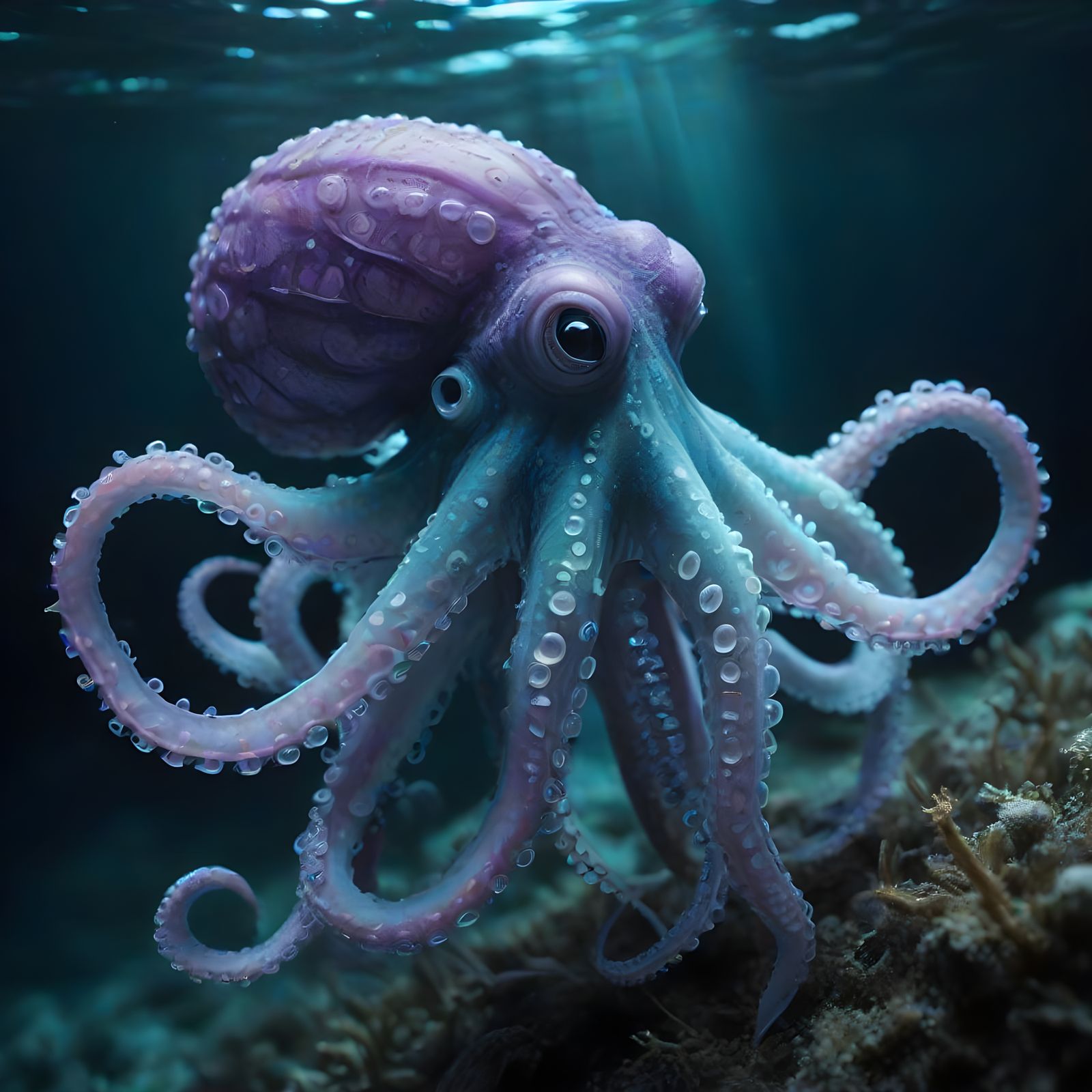 Glowing Octopus Swims in Deep Sea Abyss