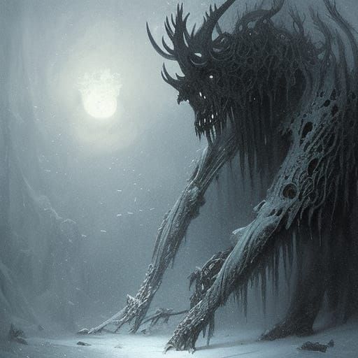 Terrifying Ice Beast in Gothic Horror Style