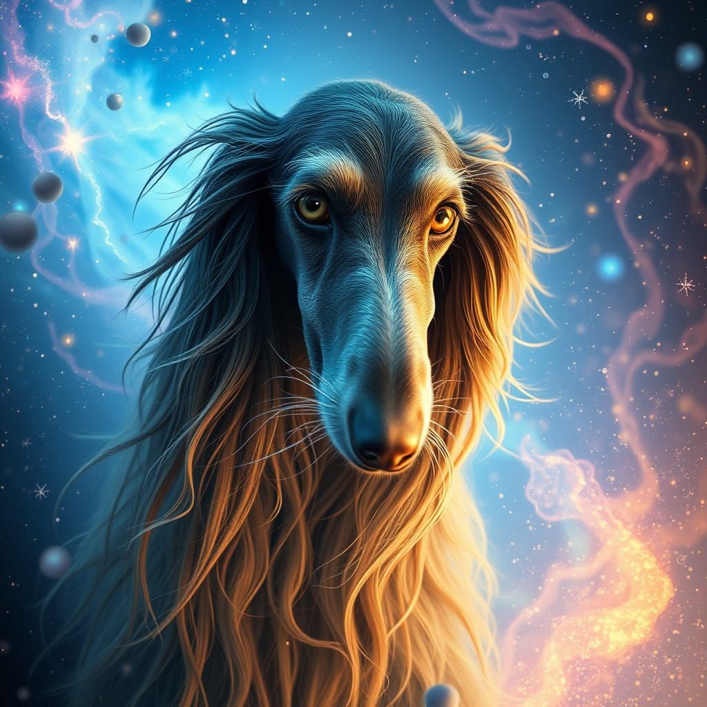 Ethereal Afghan Hound Goddess in Cosmic Vortex