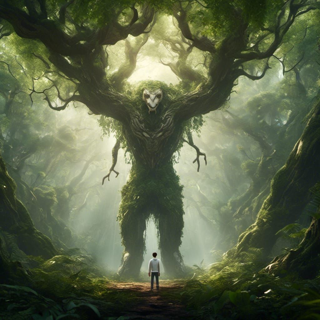 Caboclo Man in Forest, Detailed Matte Painting