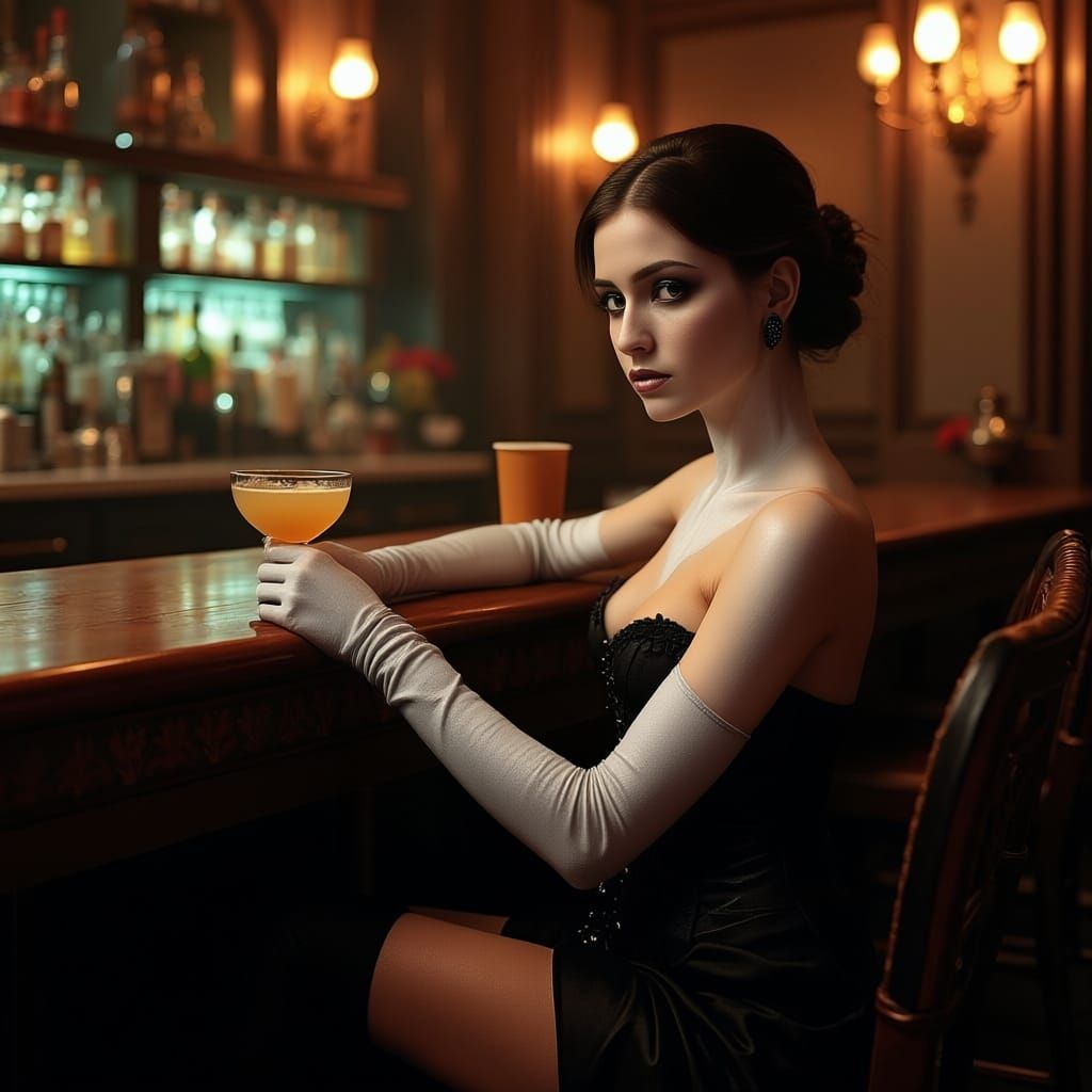 Elegant La Catrina Woman at Opulent Bar